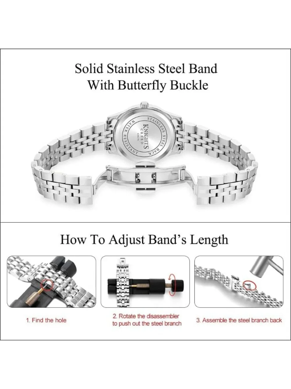 Women's Silver Pink Solid Stainless Steel Band Easy to Read Dial Wrist Watch
